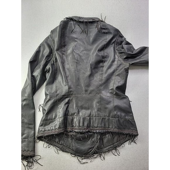 Scully Women's Leather Jacket Dark Brown Fringe Single Breasted Vintage Retro - Picture 9 of 9